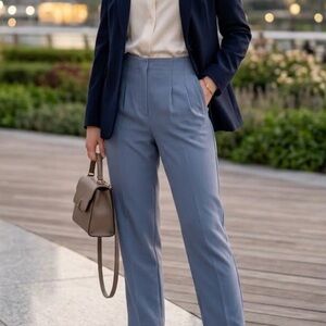 Nine West Dusty Blue High-Rise Straight-Leg Trousers